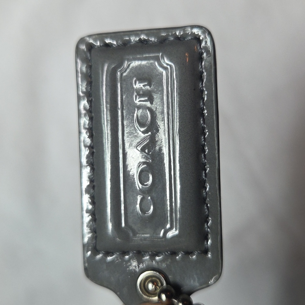 Coach 2" Dark Charcoal Gray Patent Leather HANGTAG With Silver Keyring Fob